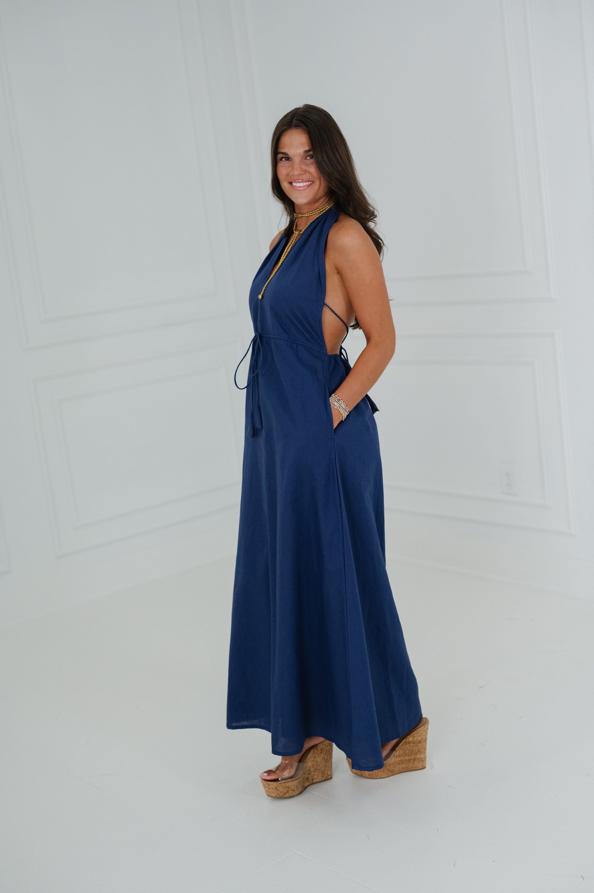 Ainsley Halter Dress-Navy