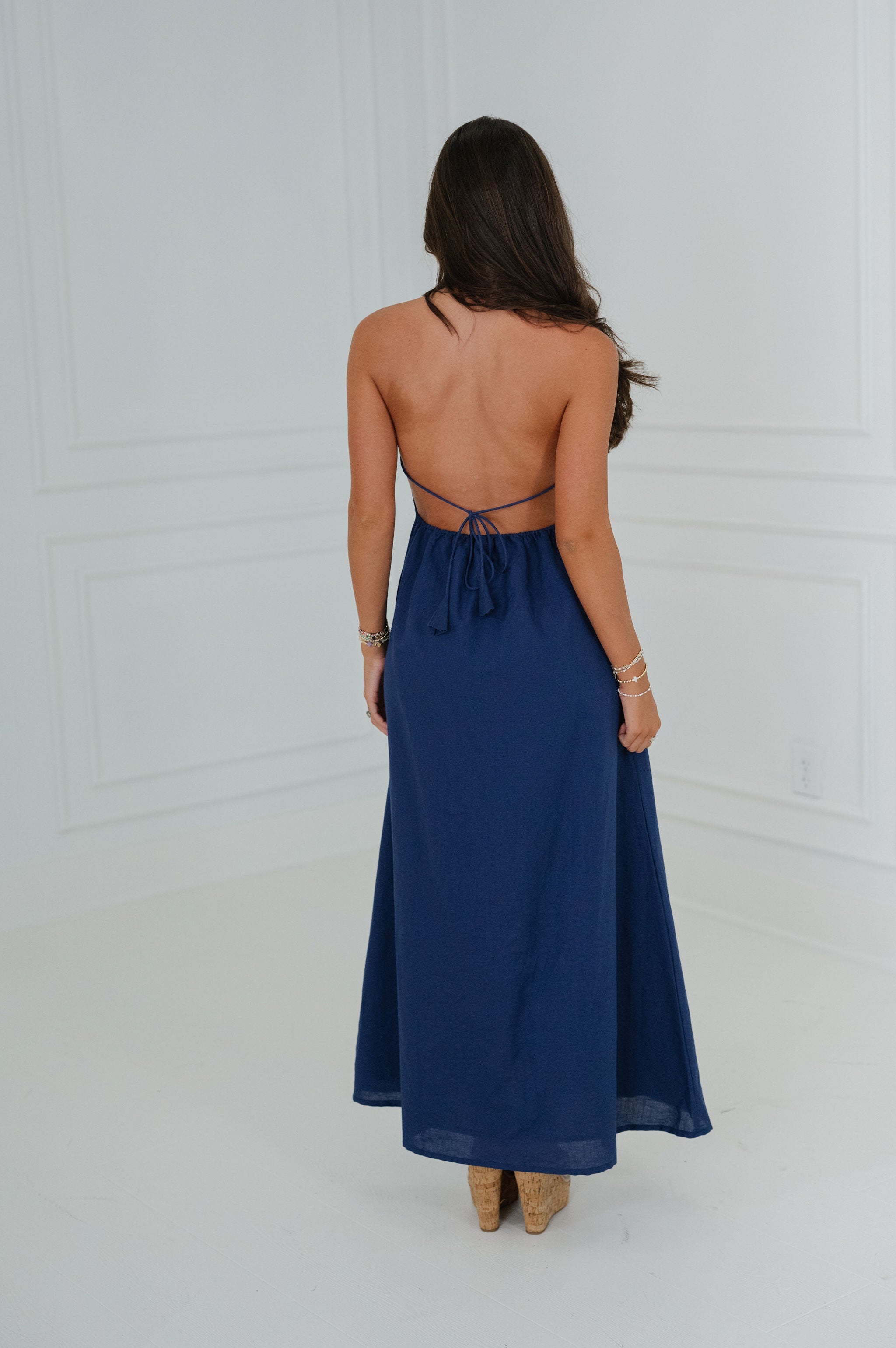 Ainsley Halter Dress-Navy