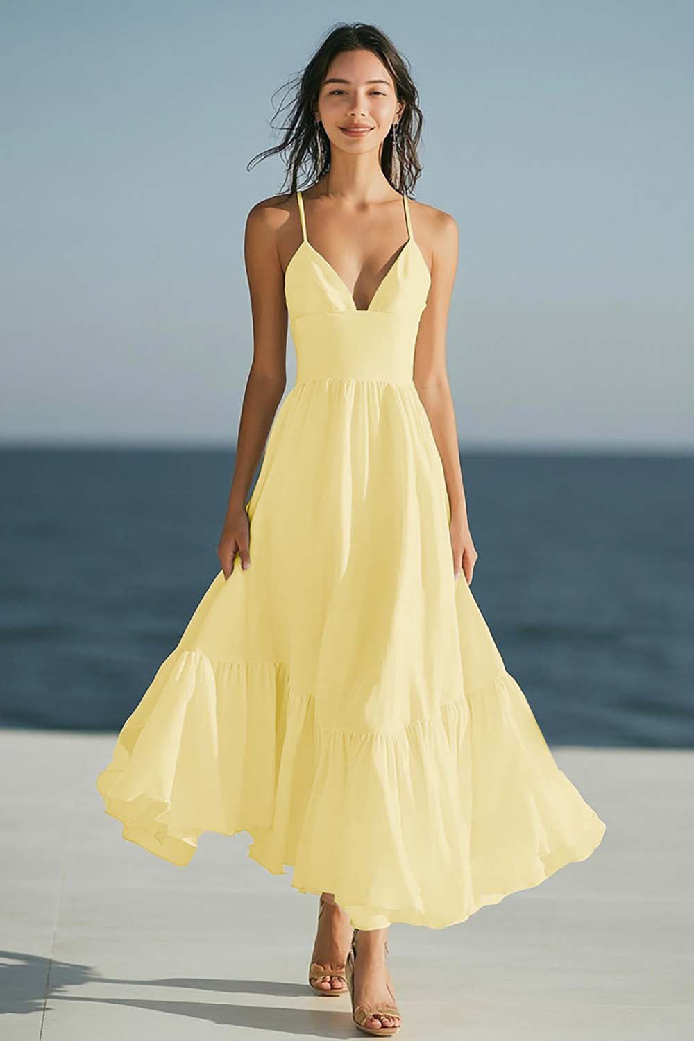 Simple Dusty Rose Spaghetti Straps Beach Long Prom Dress