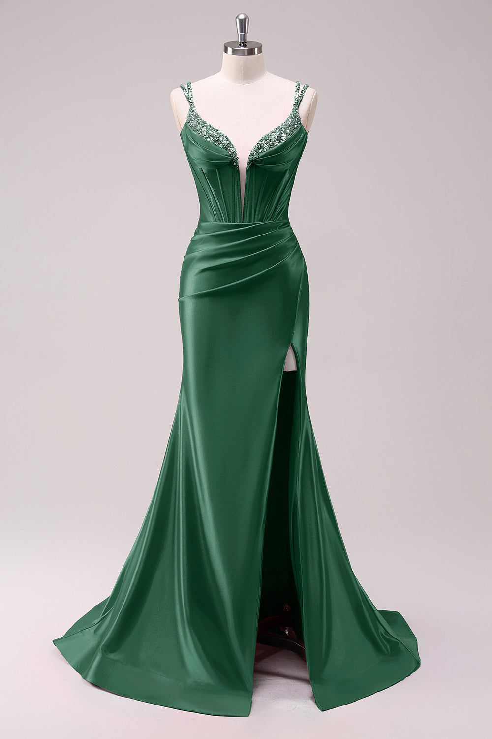 Sparkly Fuchsia Corset Sequined Long Prom Dress with Slit