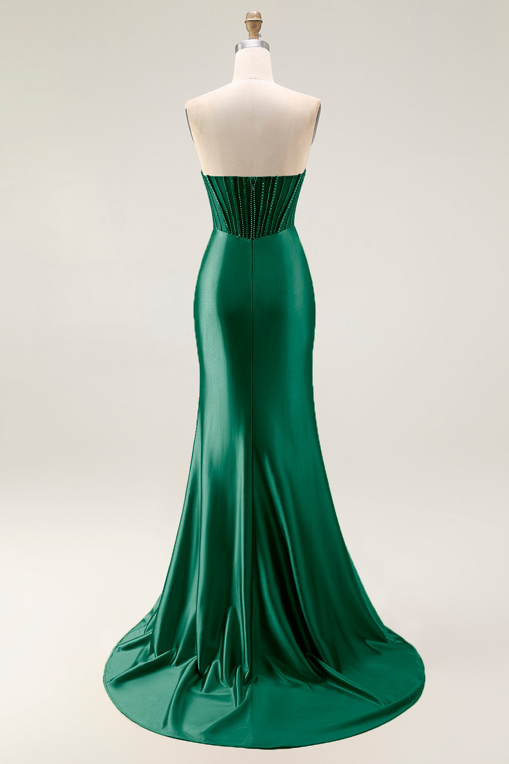 Sparkly Blush Mermaid Strapless Ruched Long Prom Dress with Slit