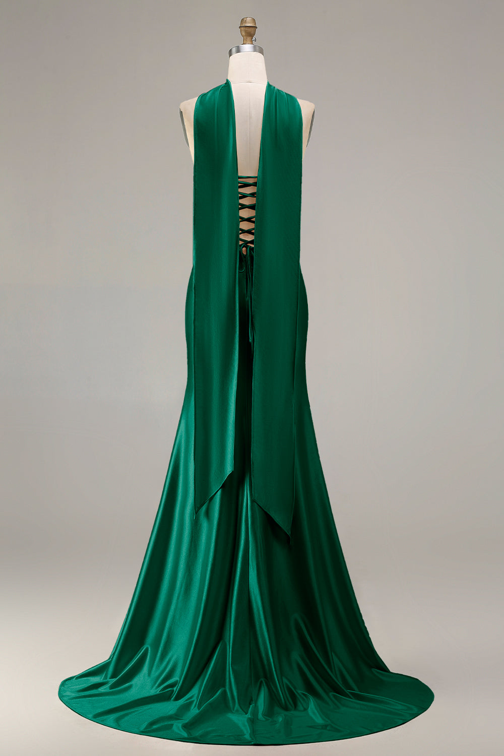 Sparkly Champagne Mermaid Neck Scarf Long Prom Dress with Beading