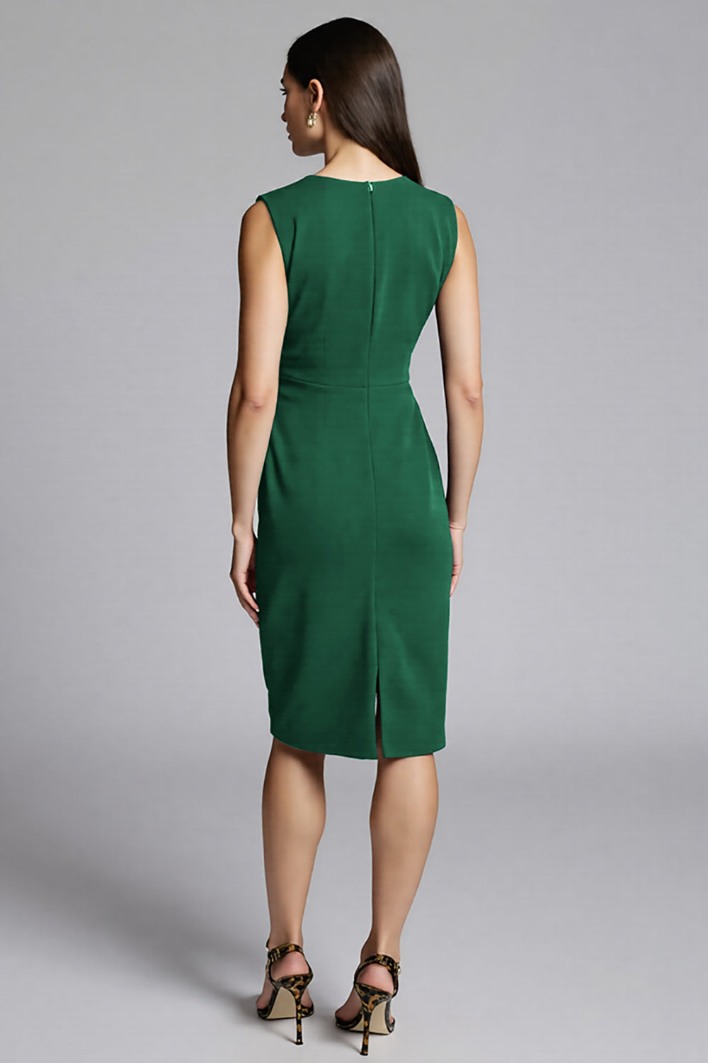 Royal Blue Satin Bodycon V-Neck Midi Work Dress