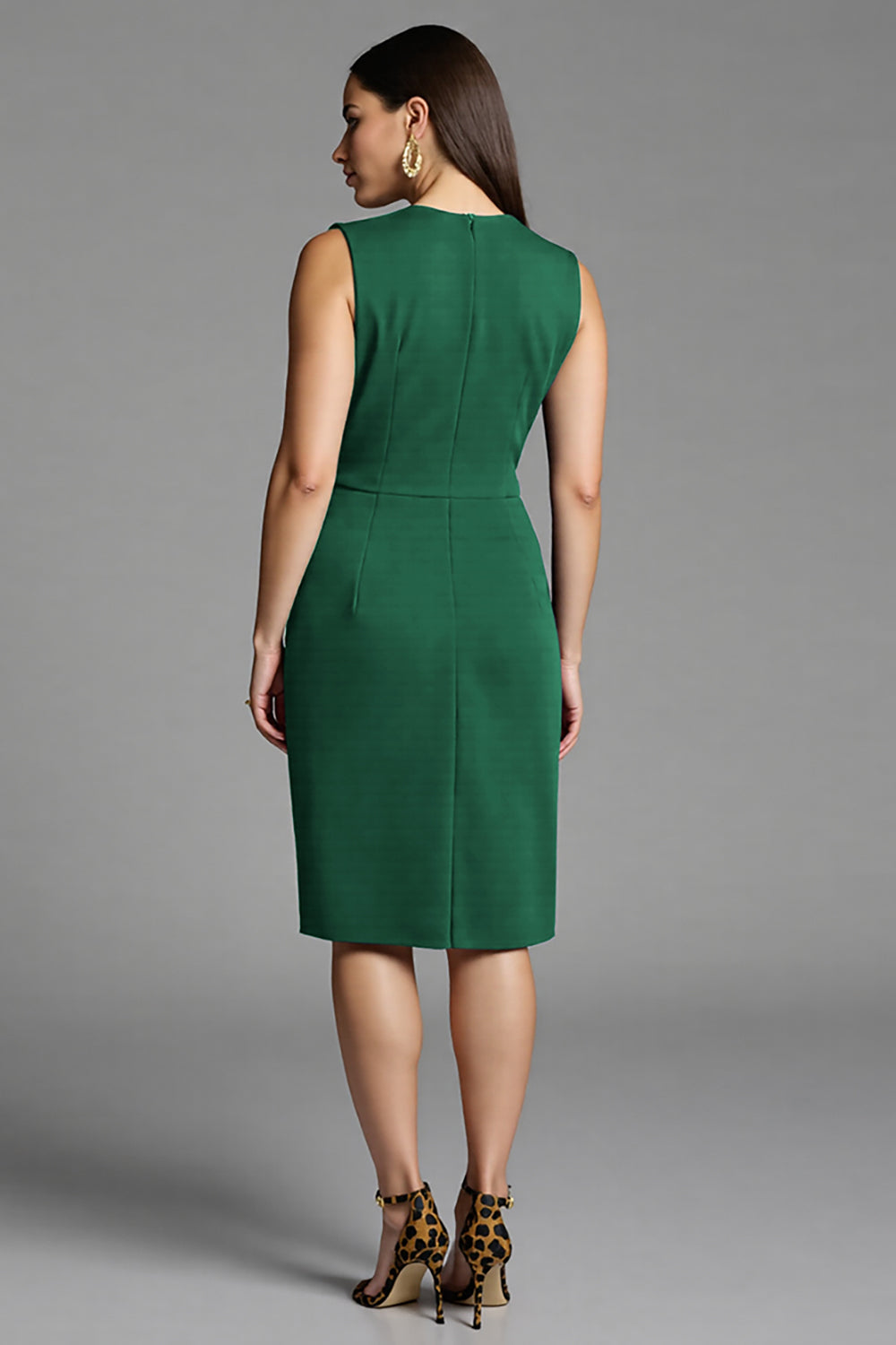 Royal Blue Satin Bodycon Ruched V-Neck Midi Work Dress