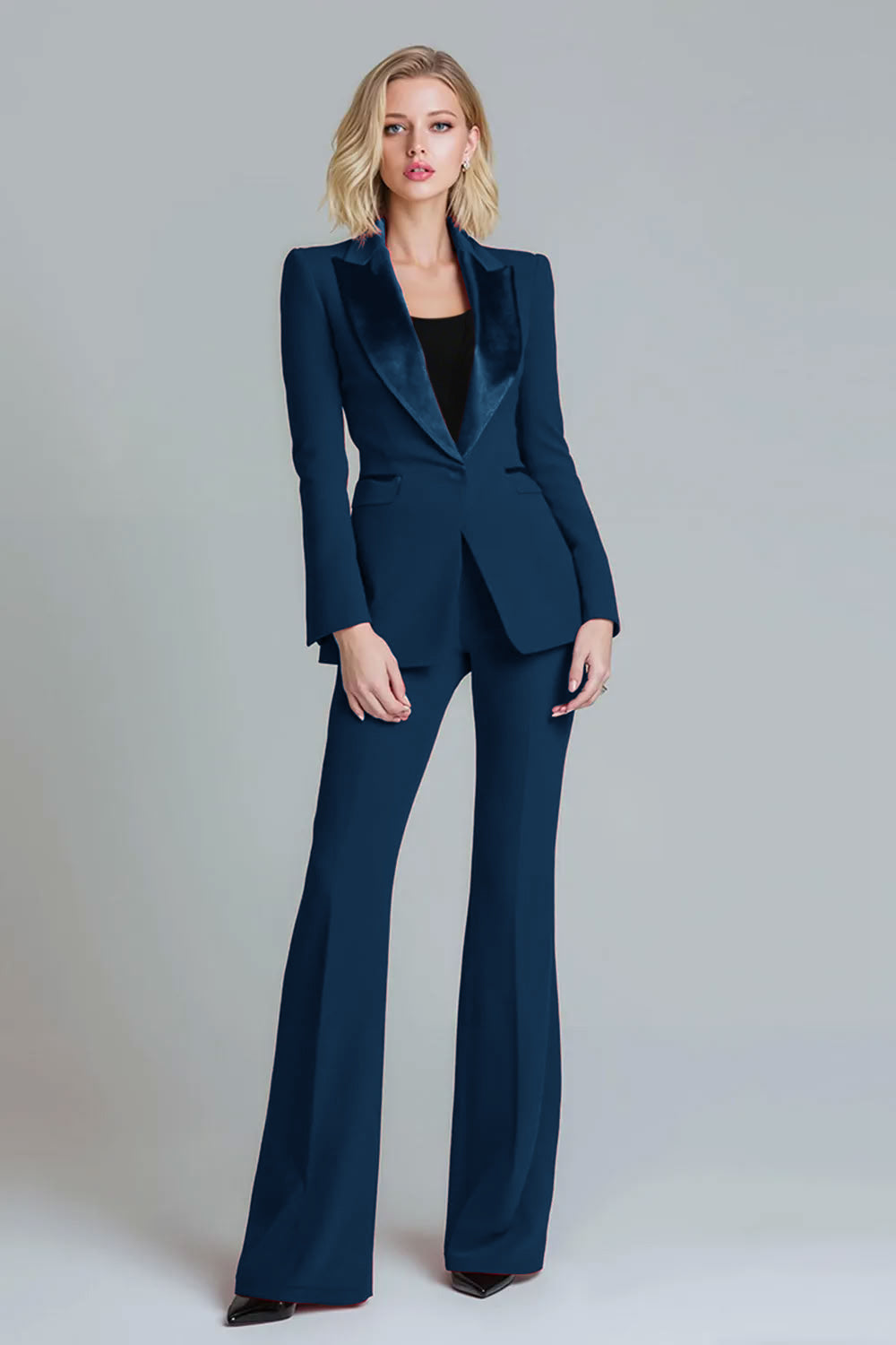 Red 2 Piece Peak Lapel Women Prom Suits with Sleeves