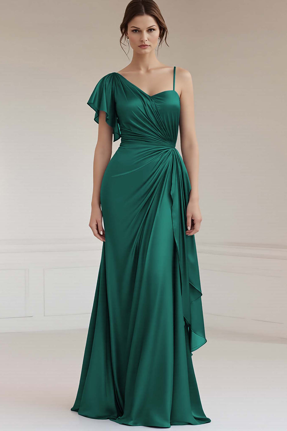 Grey Blue Sheath Satin Long Asymmetrical Formal Dress