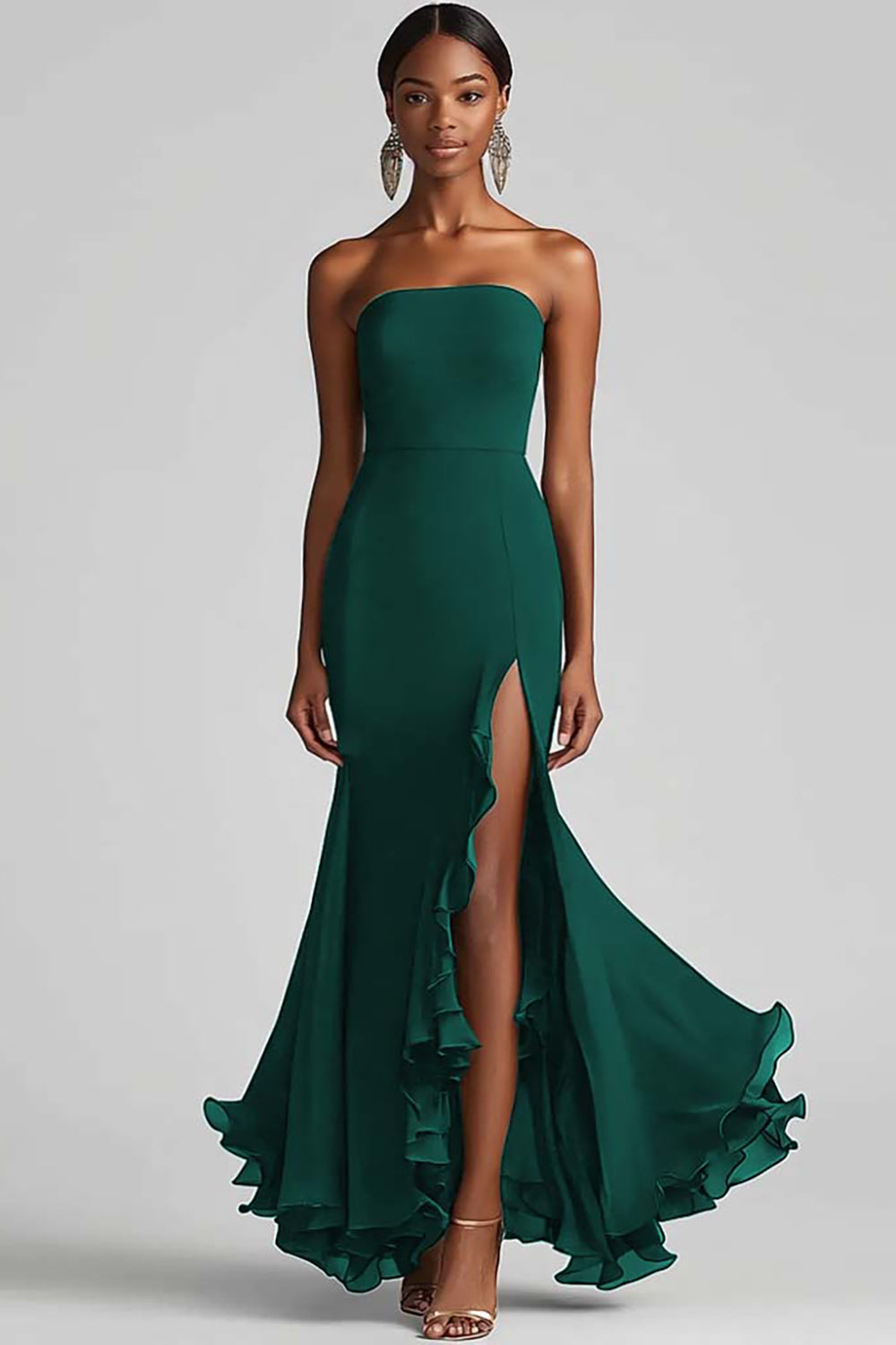 Royal Blue Sheath Chiffon Long Strapless Formal Dress with Slit