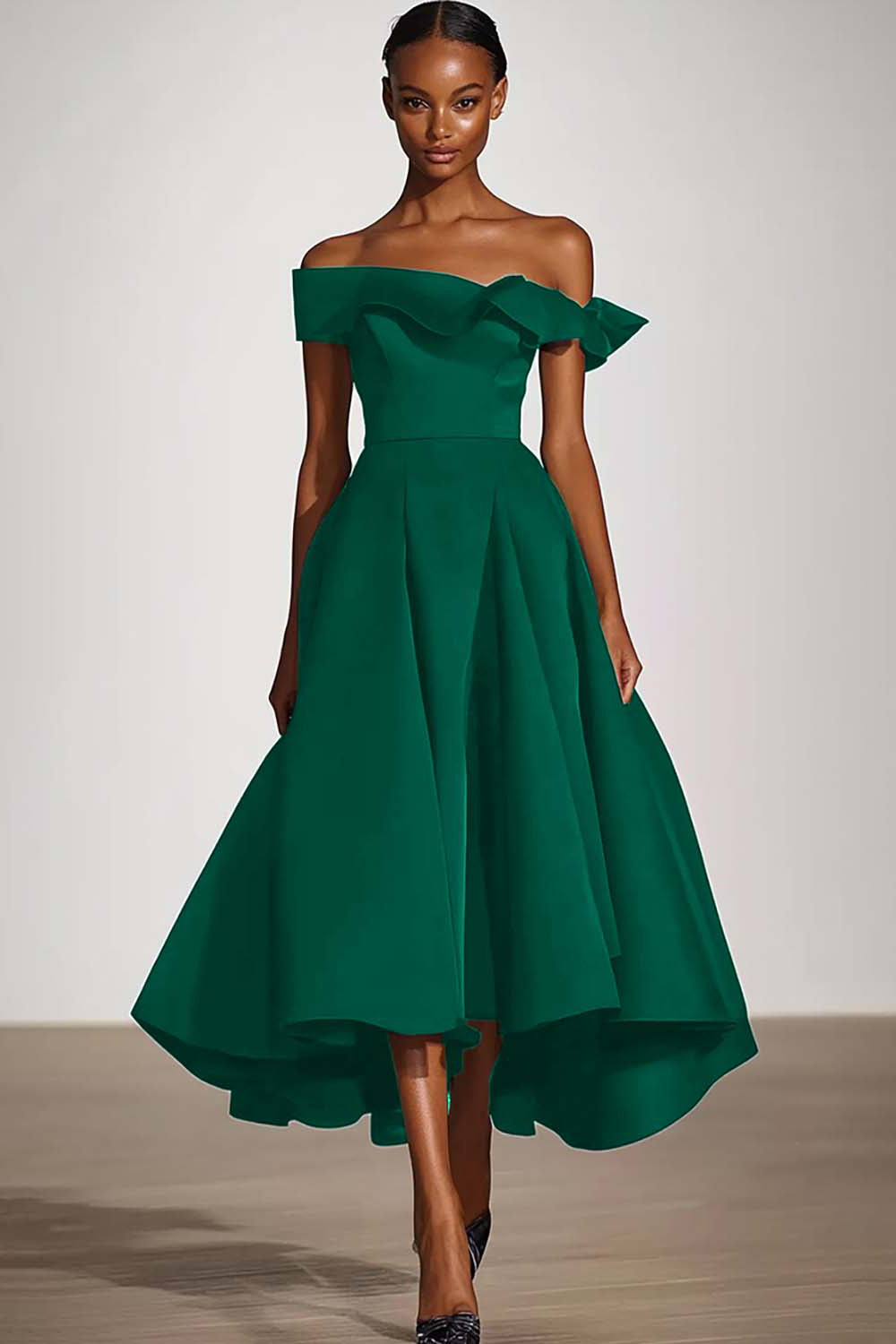 Off the Shoulder Black A Line Knee-Length Formal Dress