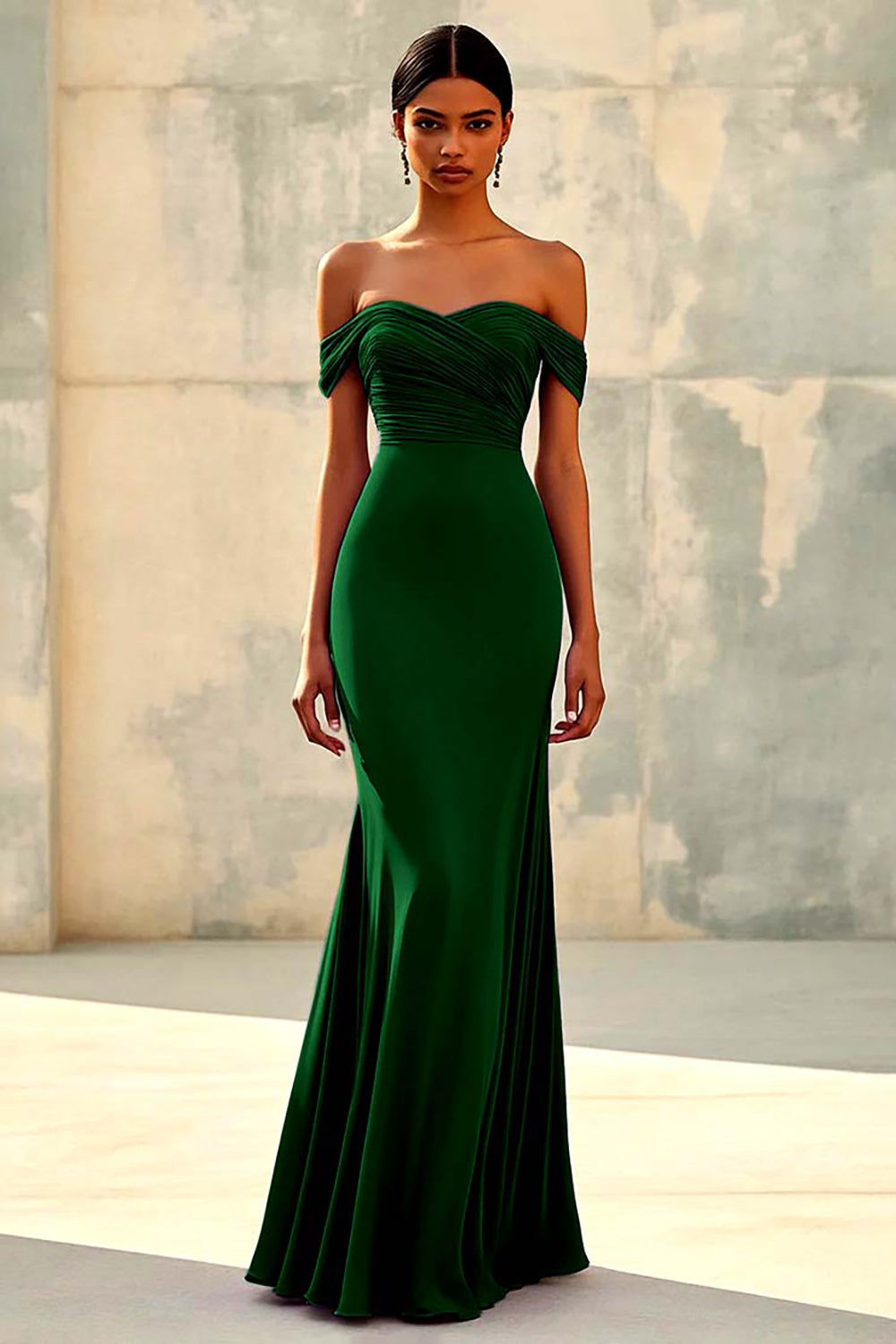 Mermaid Off Shoulder Purple Chiffon Long Formal Dress