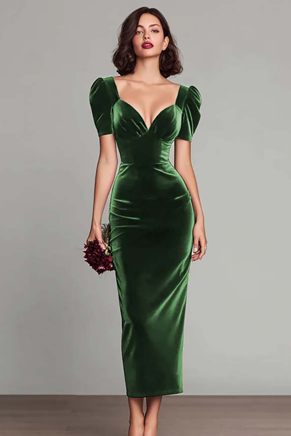 Simple Burgundy Velvet Sheath Long Holiday Party Dress with Sleeves