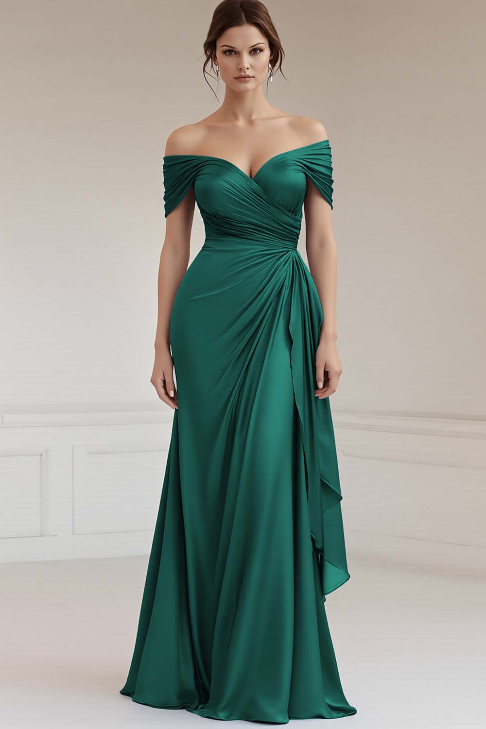 Grey Blue Satin Off the Shoulder Sheath Long Formal Dress
