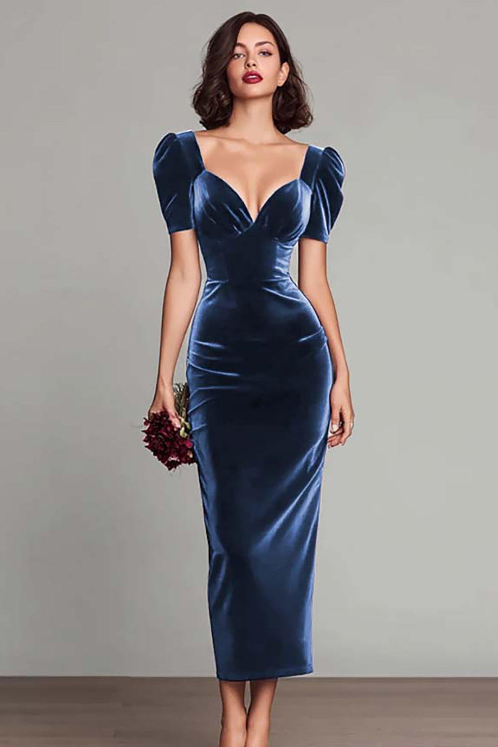Simple Burgundy Velvet Sheath Long Holiday Party Dress with Sleeves