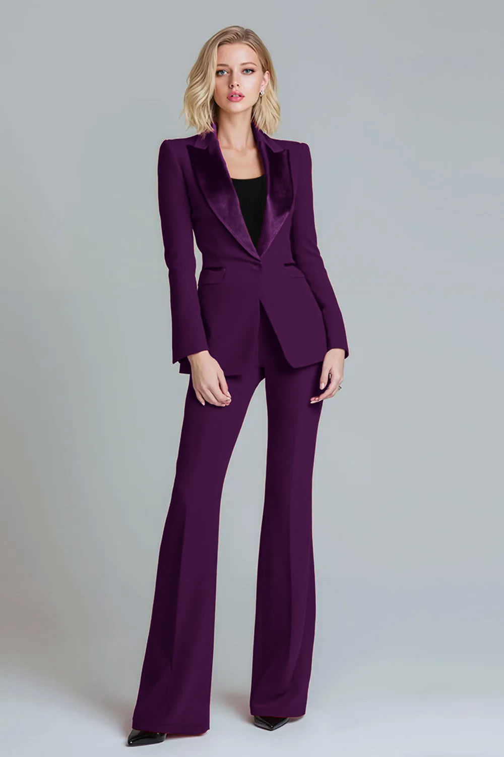 Red 2 Piece Peak Lapel Women Prom Suits with Sleeves