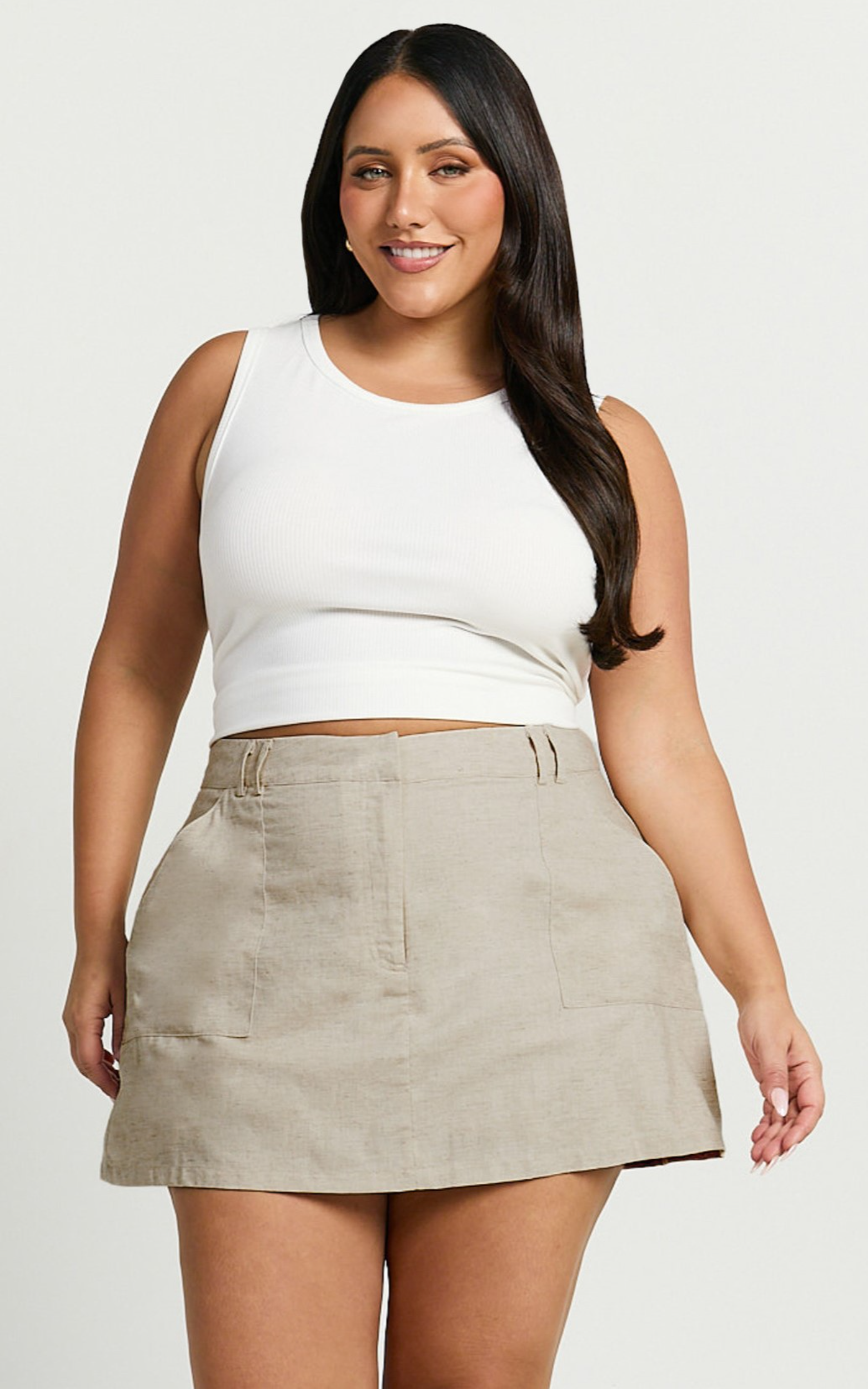 Dream Linen Blend Skort - High Waisted A Line Skort in Natural