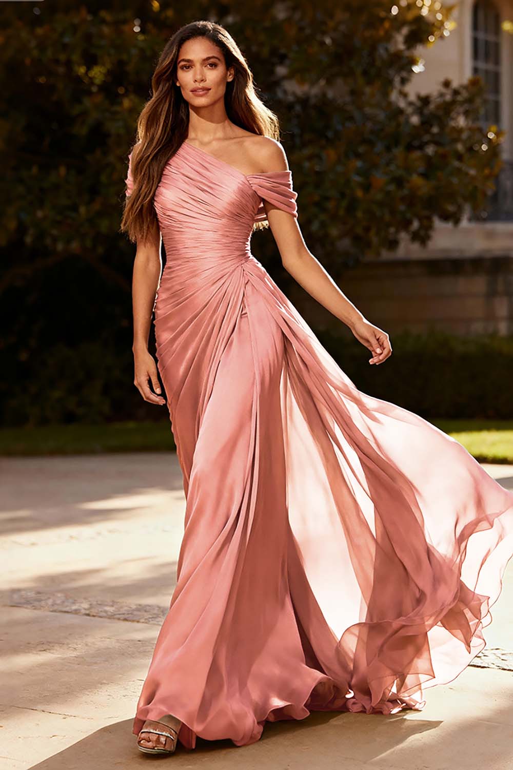 Plus Size Dusty Sage Chiffon A Line Ruched Long Formal Dress with Side Cape