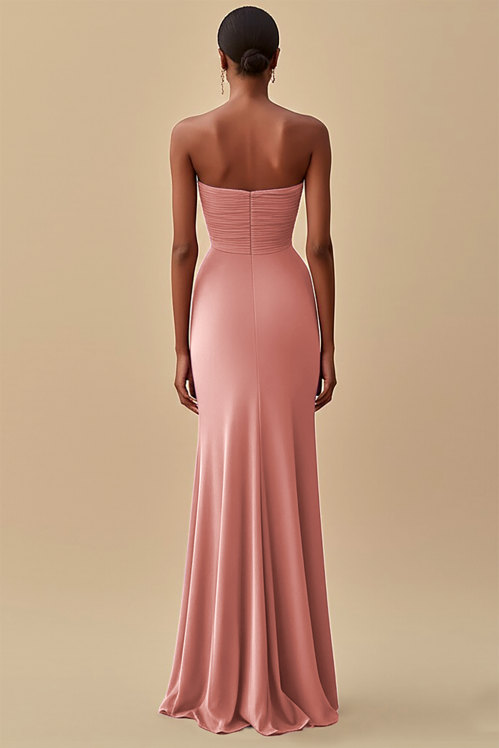 Elegant Black Chiffon Sheath Strapless Ruched Long Formal Dress with Slit