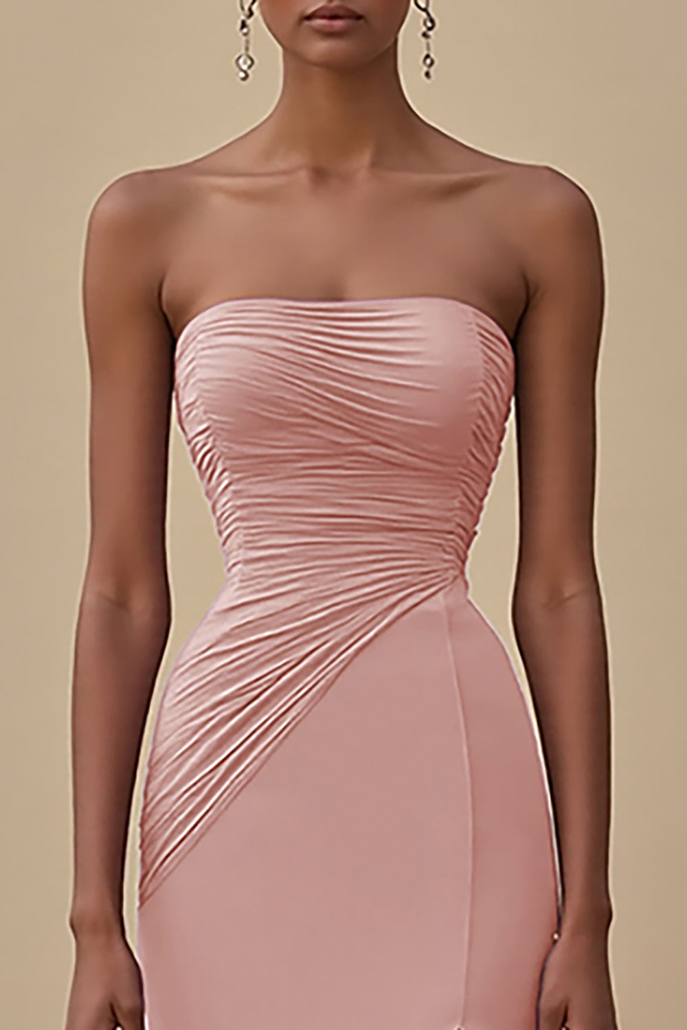 Elegant Black Chiffon Sheath Strapless Ruched Long Formal Dress with Slit