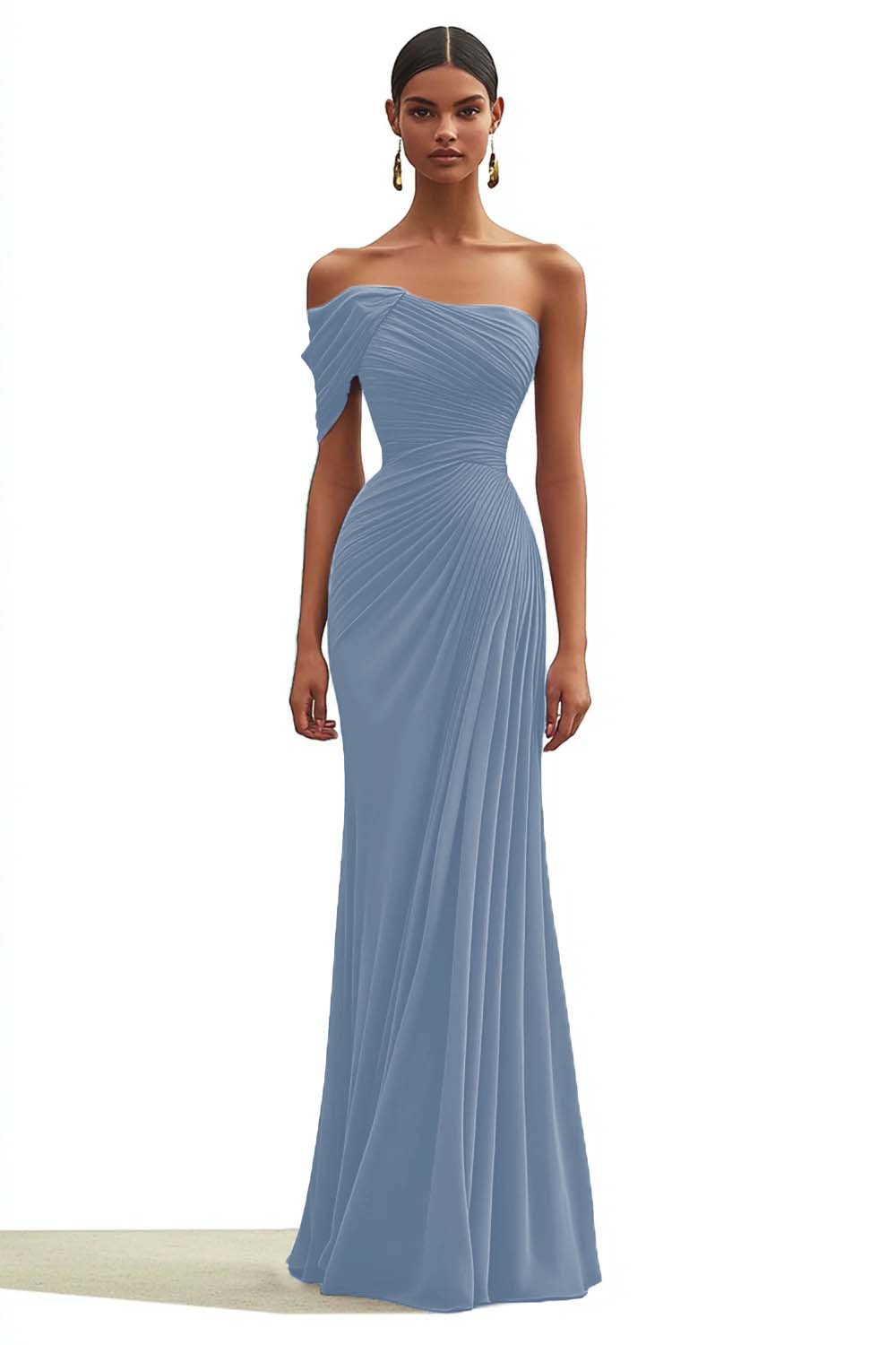 Mermaid Dark Green One Shoulder Pleated Long Formal Dress