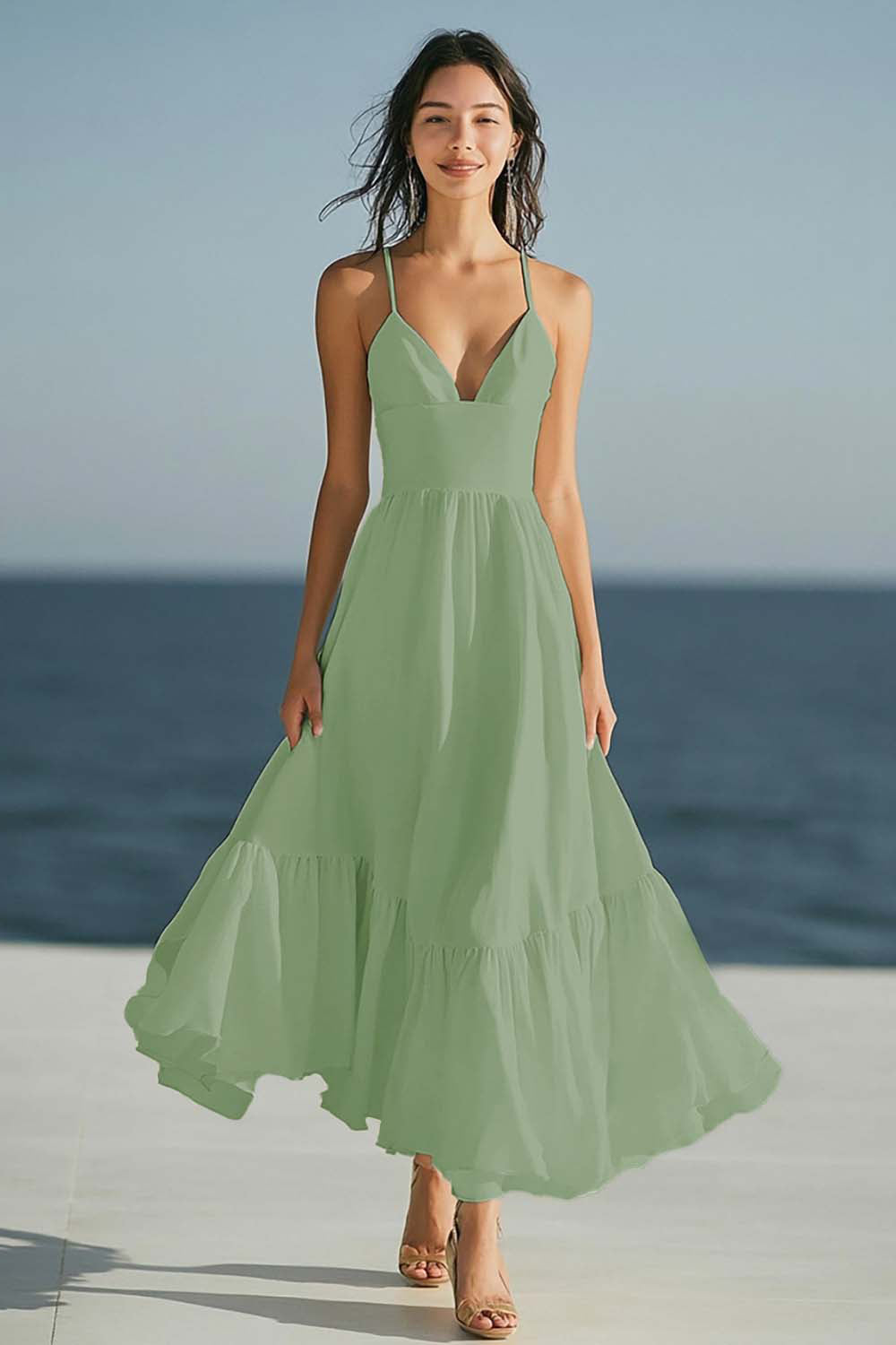 Simple Dusty Rose Spaghetti Straps Beach Long Prom Dress