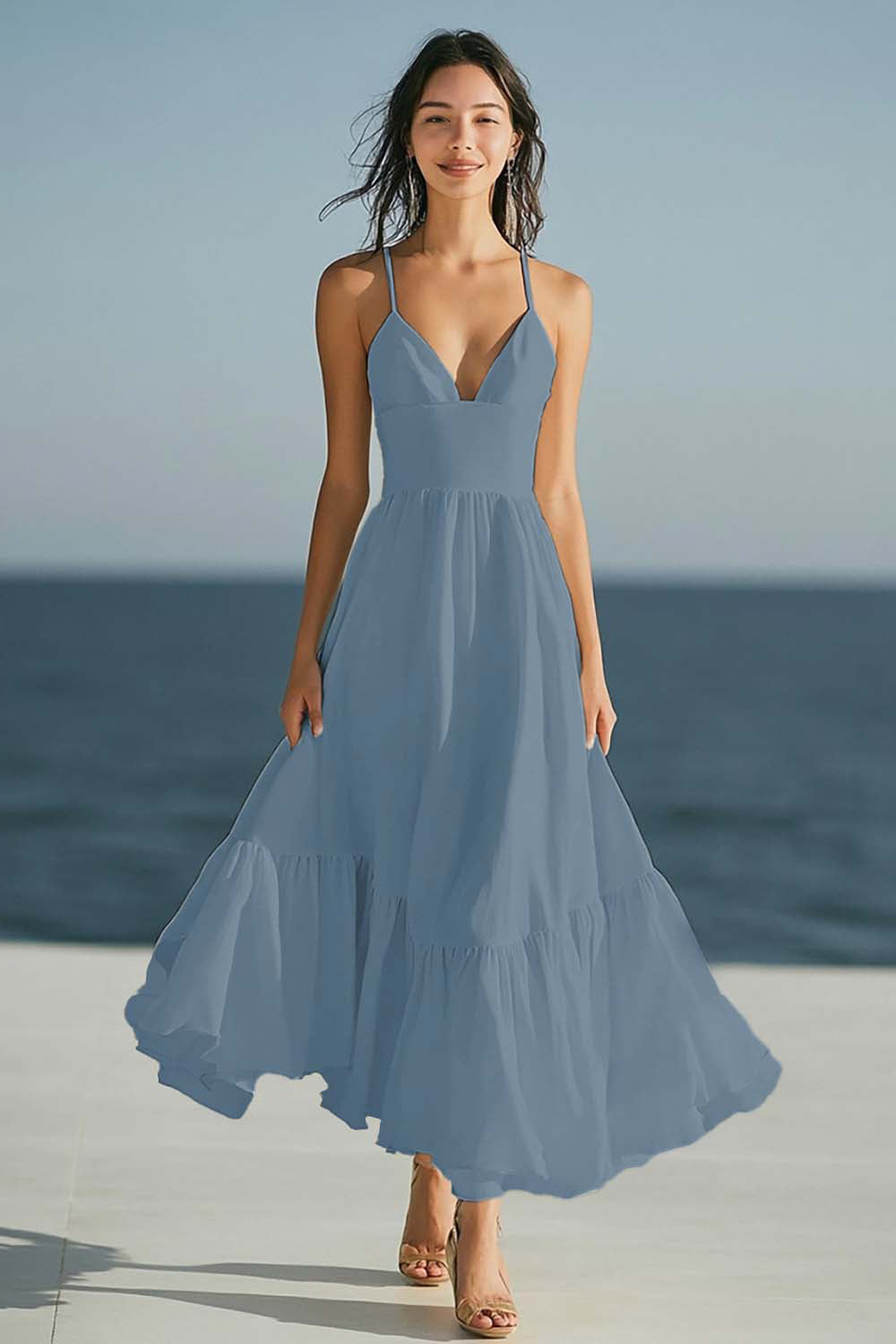 Simple Dusty Rose Spaghetti Straps Beach Long Prom Dress