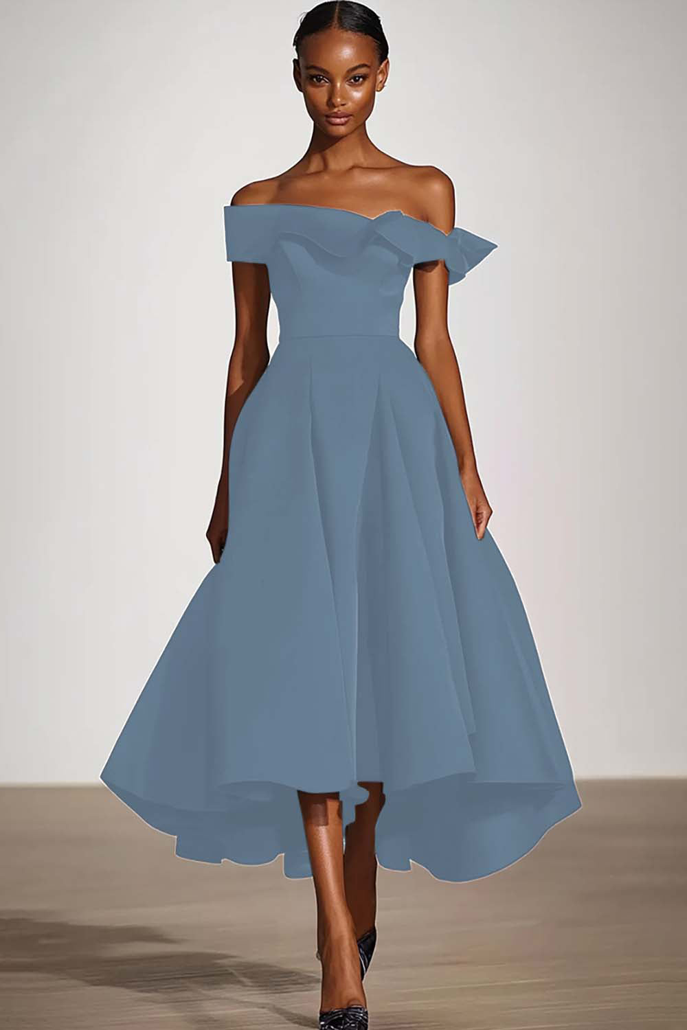 Off the Shoulder Black A Line Knee-Length Formal Dress