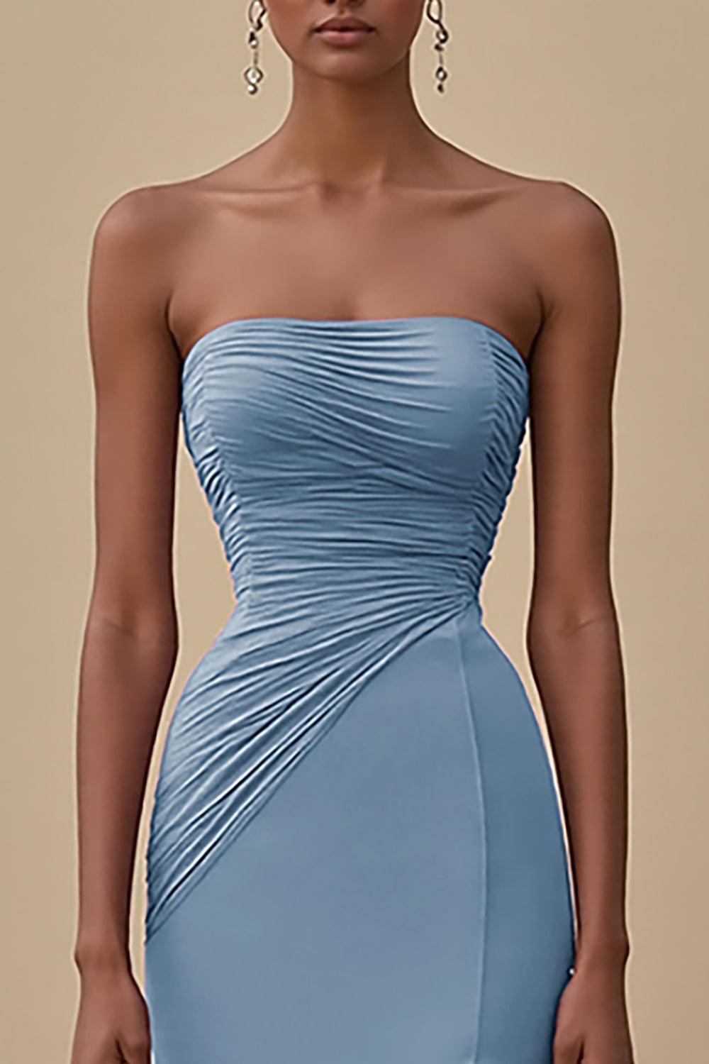 Elegant Black Chiffon Sheath Strapless Ruched Long Formal Dress with Slit