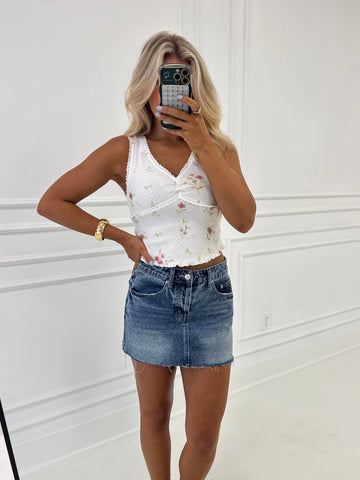 Annabelle Floral Lace Trim Top-Off White/Pink