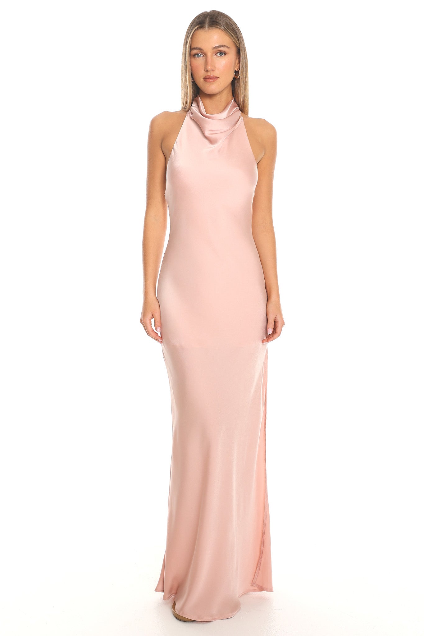 Opallite Silk Cowl Halter Maxi Dress Blush Pink