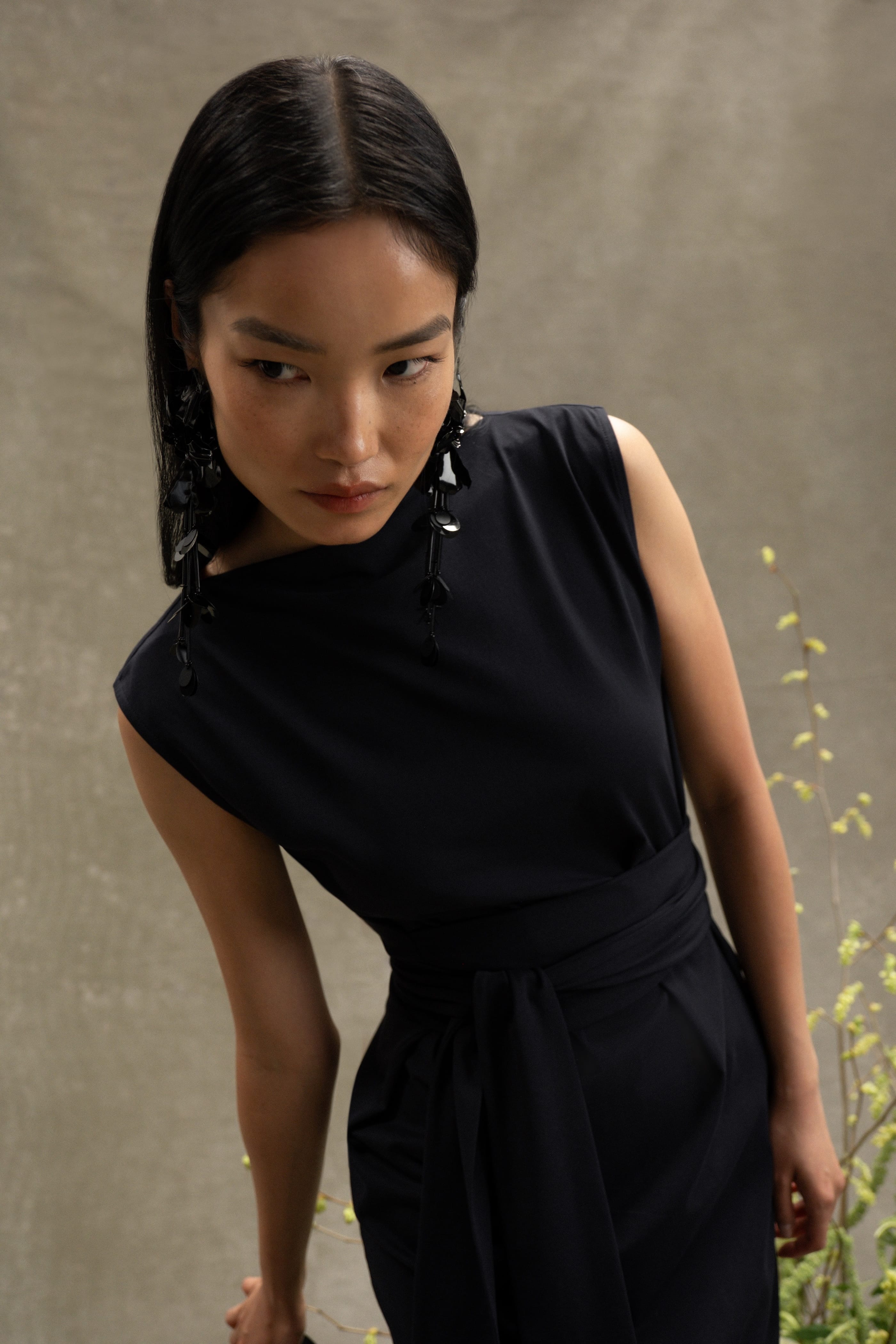 Edina Tie-Front Slit-Neck Dress