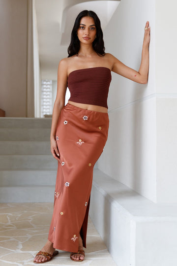 Sundown Bloom Midi Skirt Brown