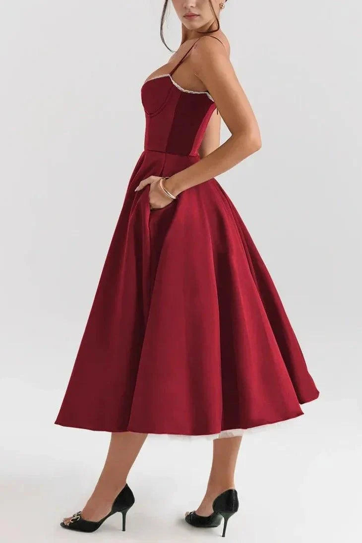 A-line Midi Satin Formal Evening Dresses 803510185058