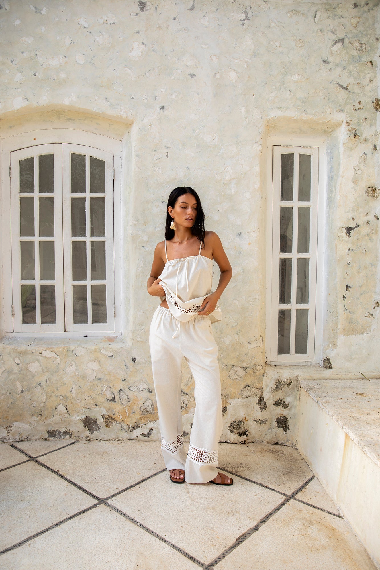 Coastal Tour Linen Top Beige