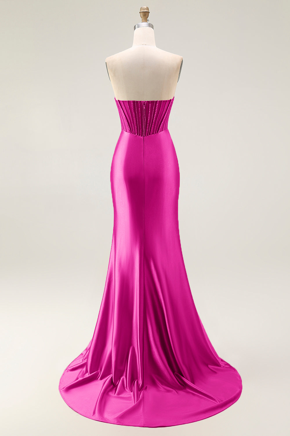 Sparkly Blush Mermaid Strapless Ruched Long Prom Dress with Slit