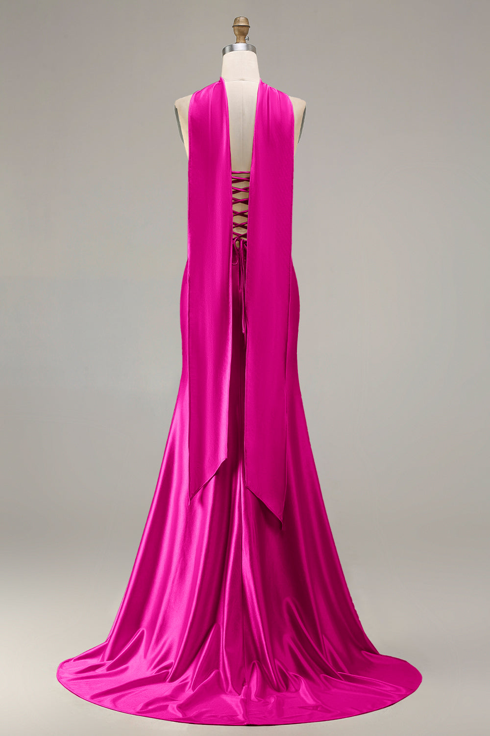 Sparkly Champagne Mermaid Neck Scarf Long Prom Dress with Beading