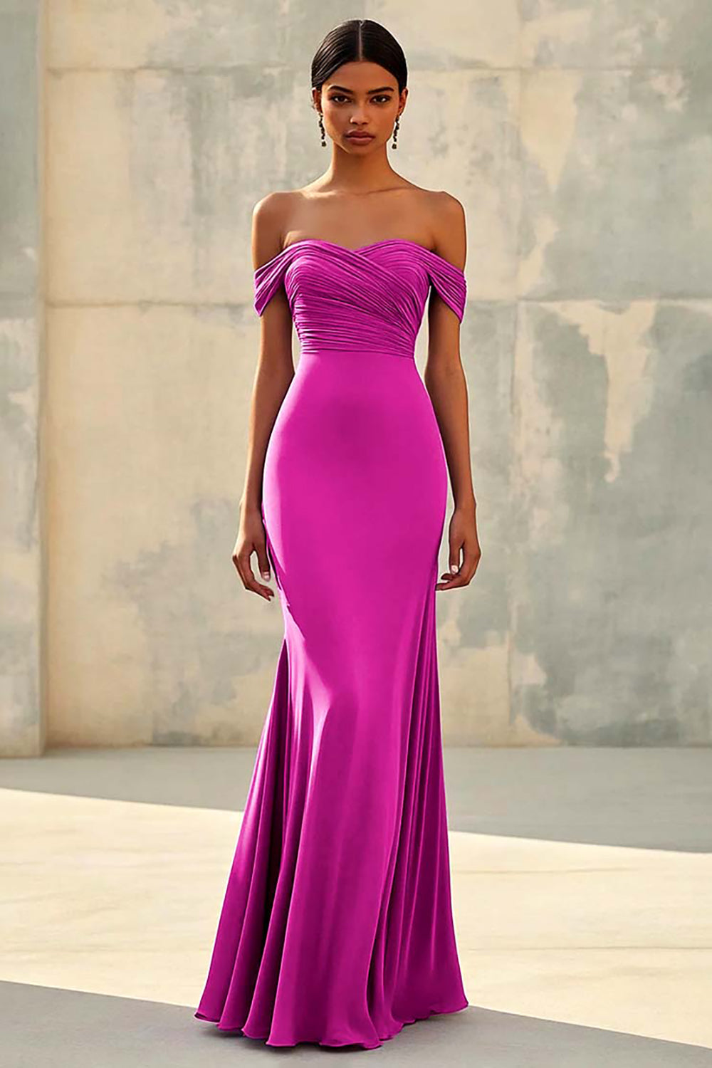 Mermaid Off Shoulder Purple Chiffon Long Formal Dress
