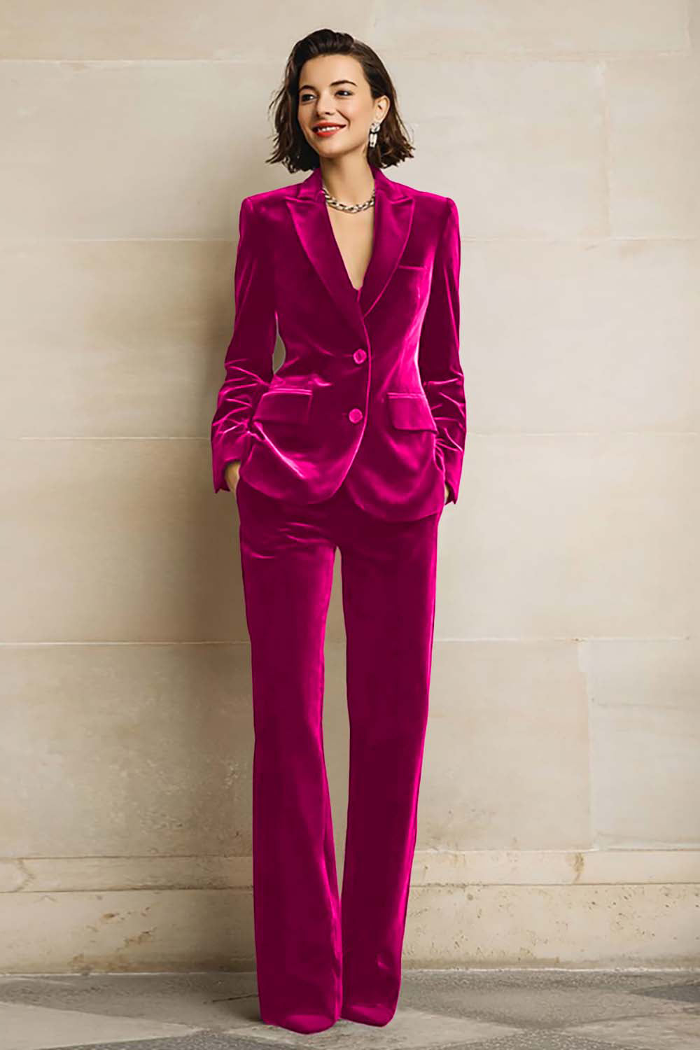 Plum Velvet Peak Lapel 2 Piece Prom Suits with Pockets