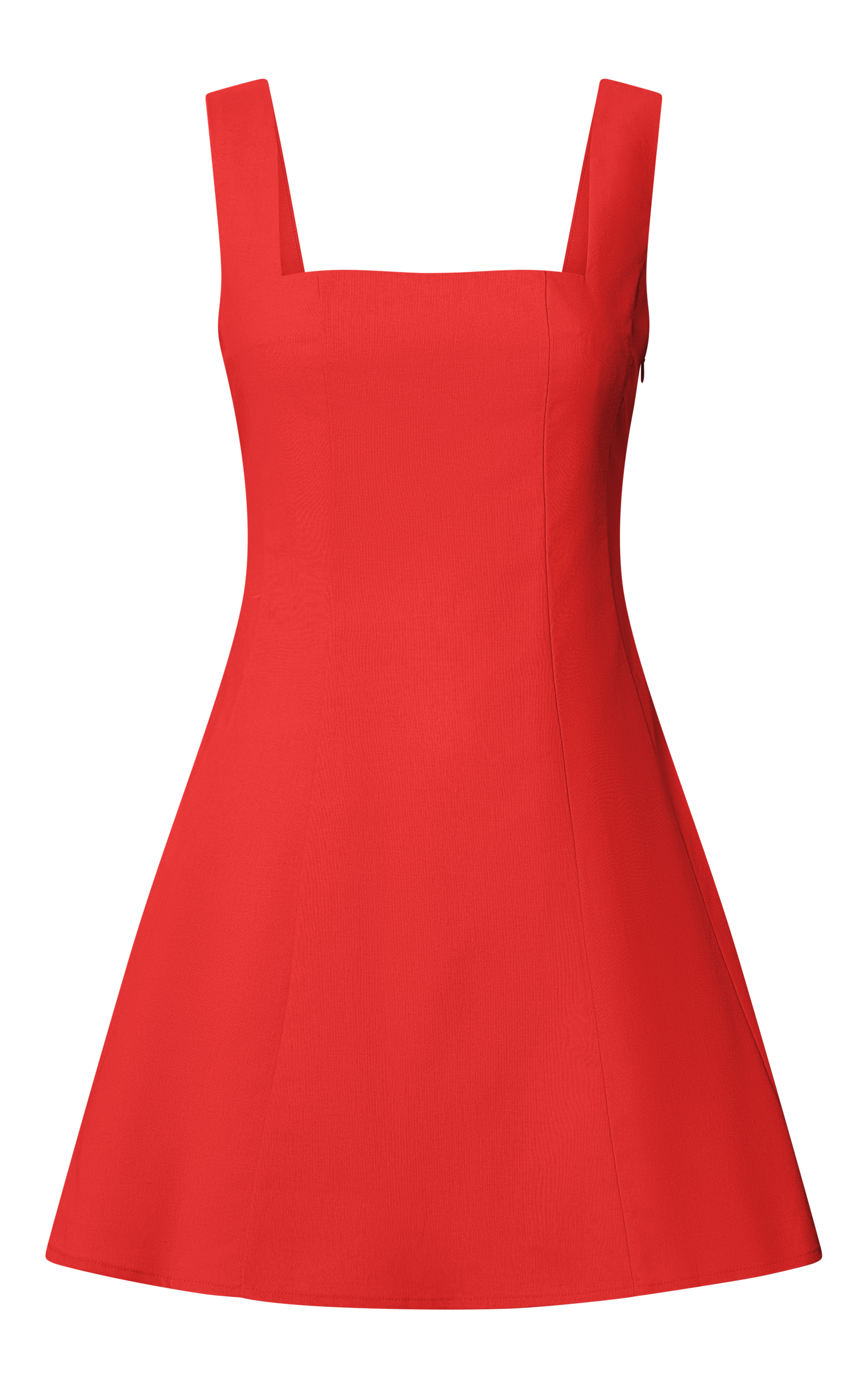 Adiana Mini Dress - Linen Square Neck Shirred Back A Line Dress in Red