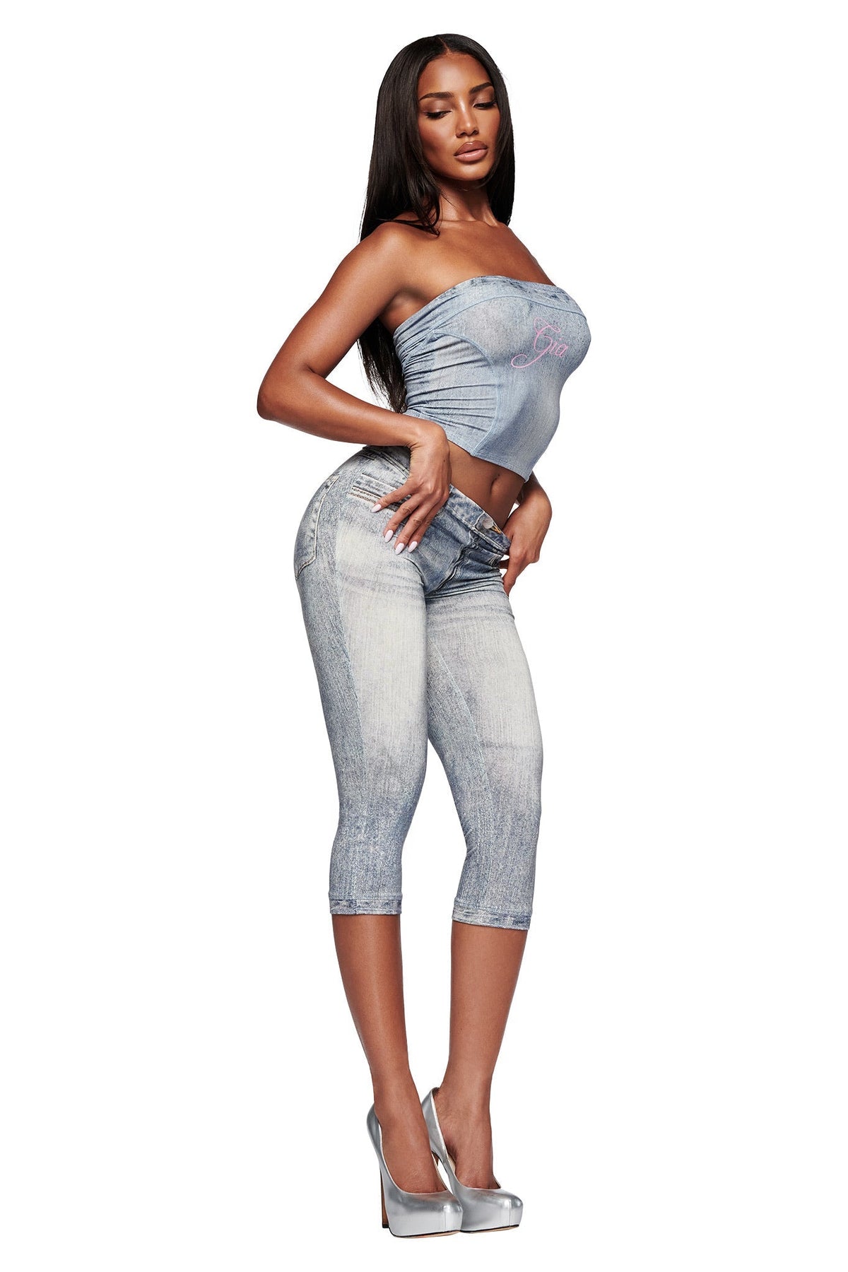 BLARE BOOB TUBE - DENIM TROMPE L'OEIL