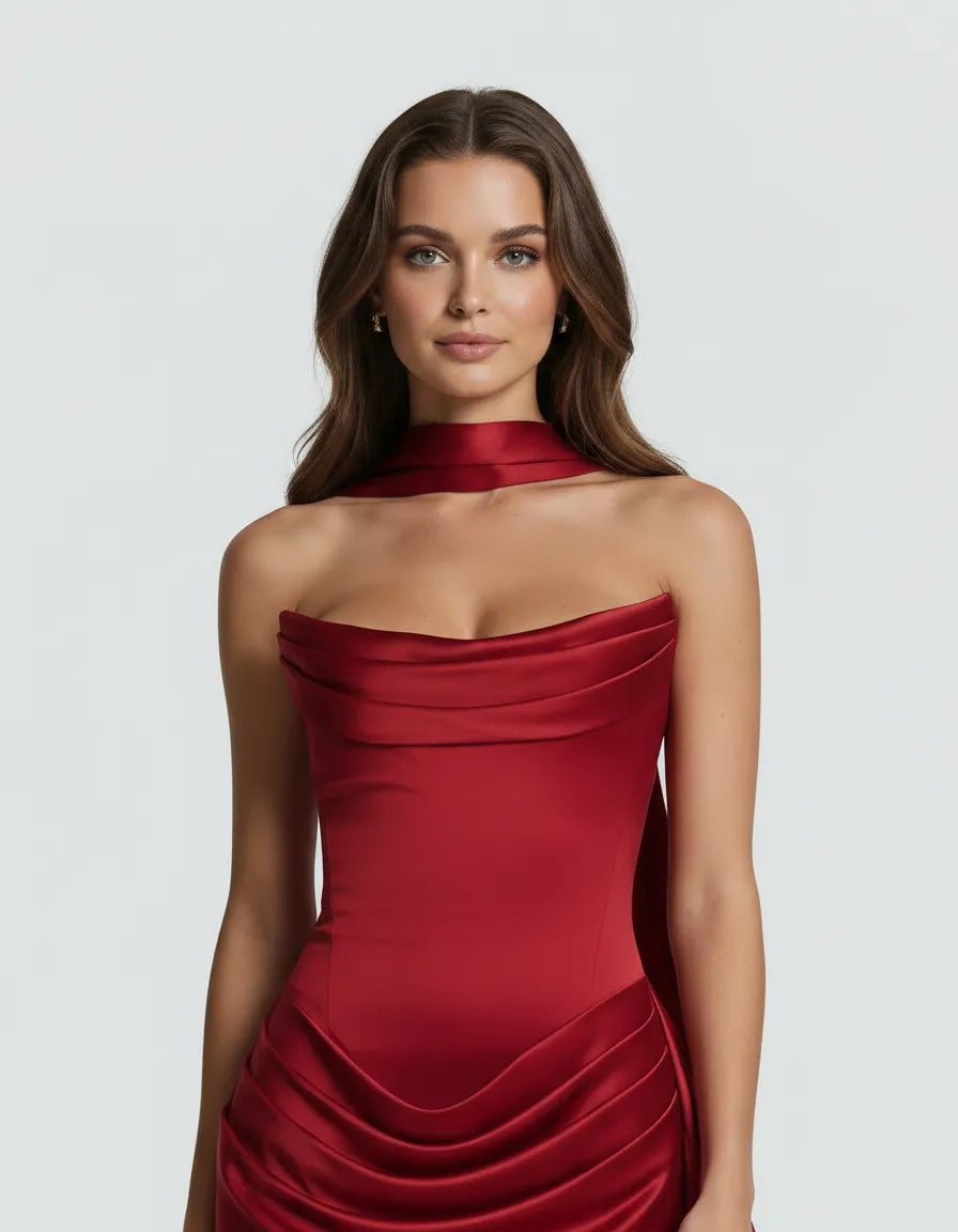 Gloria ¨C The Cowl Mini Dress with Scarf