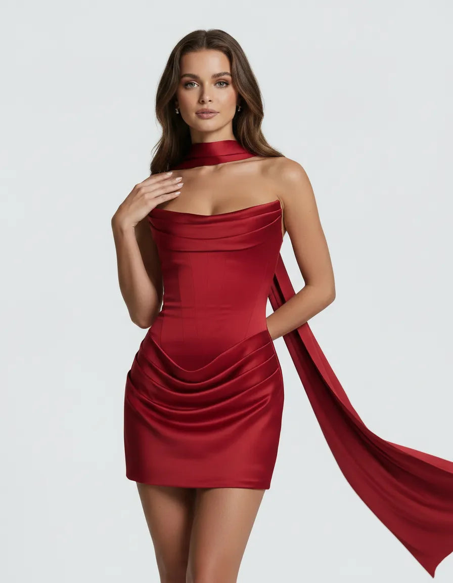 Gloria ¨C The Cowl Mini Dress with Scarf