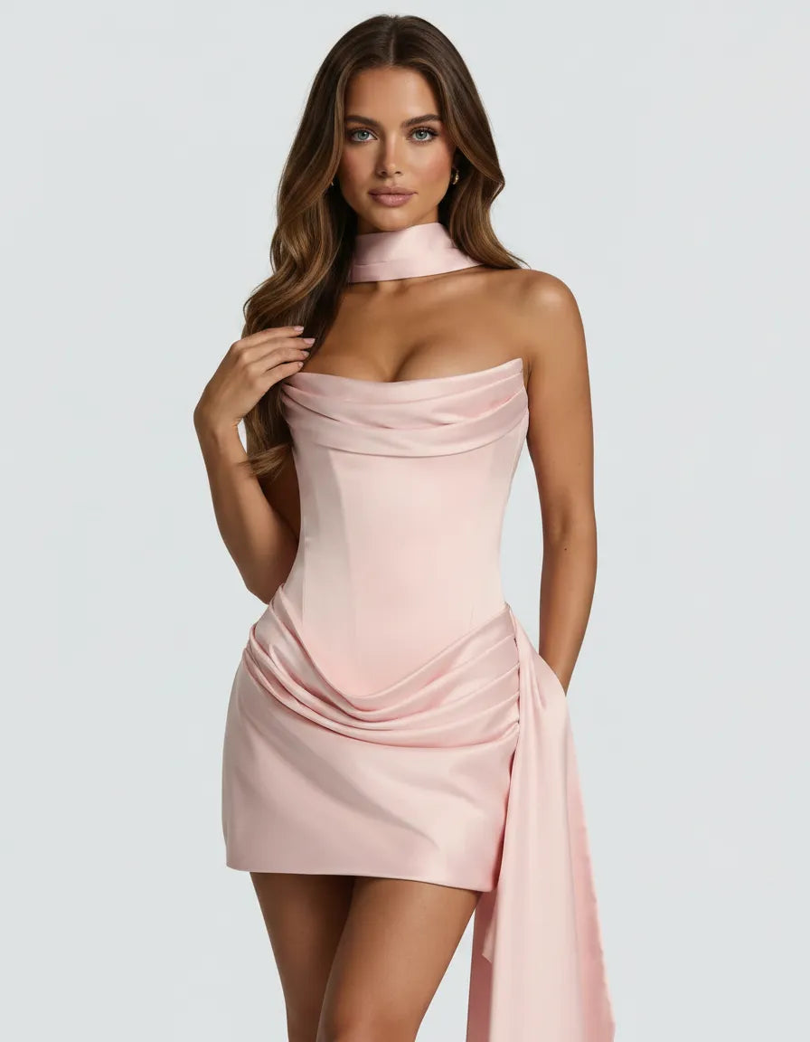 Gloria ¨C The Cowl Mini Dress with Scarf