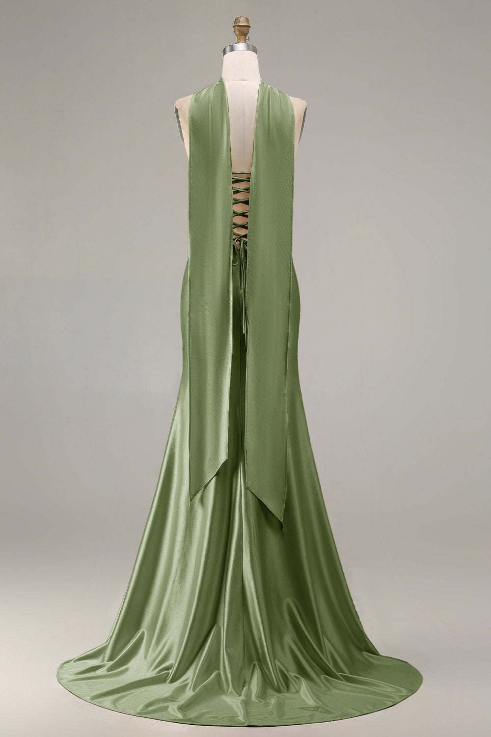 Sparkly Champagne Mermaid Neck Scarf Long Prom Dress with Beading