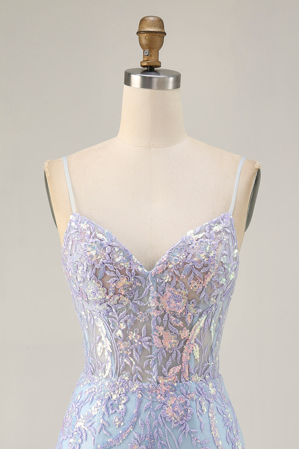 Sparkly Blue Corset Spaghetti Straps Lace Short Homecoming Dress