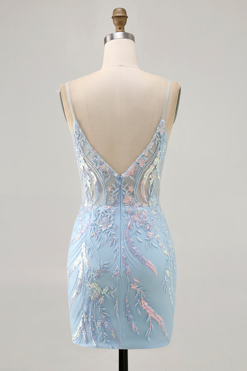 Sparkly Blue Corset Spaghetti Straps Lace Short Homecoming Dress