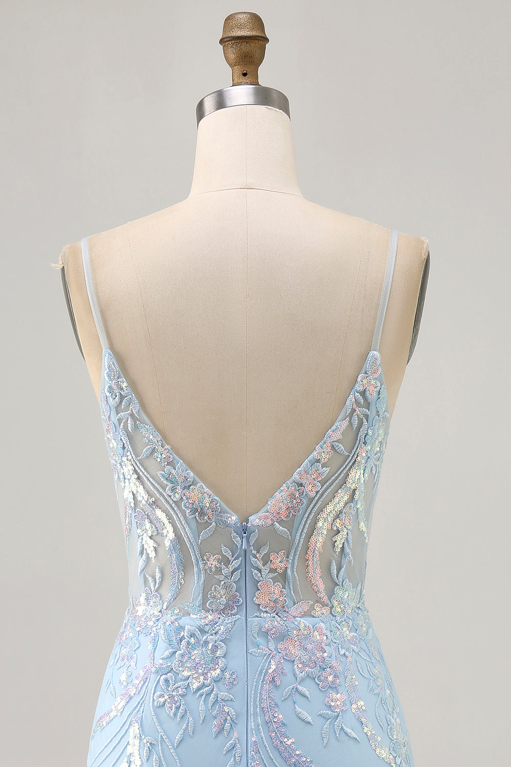 Sparkly Blue Corset Spaghetti Straps Lace Short Homecoming Dress