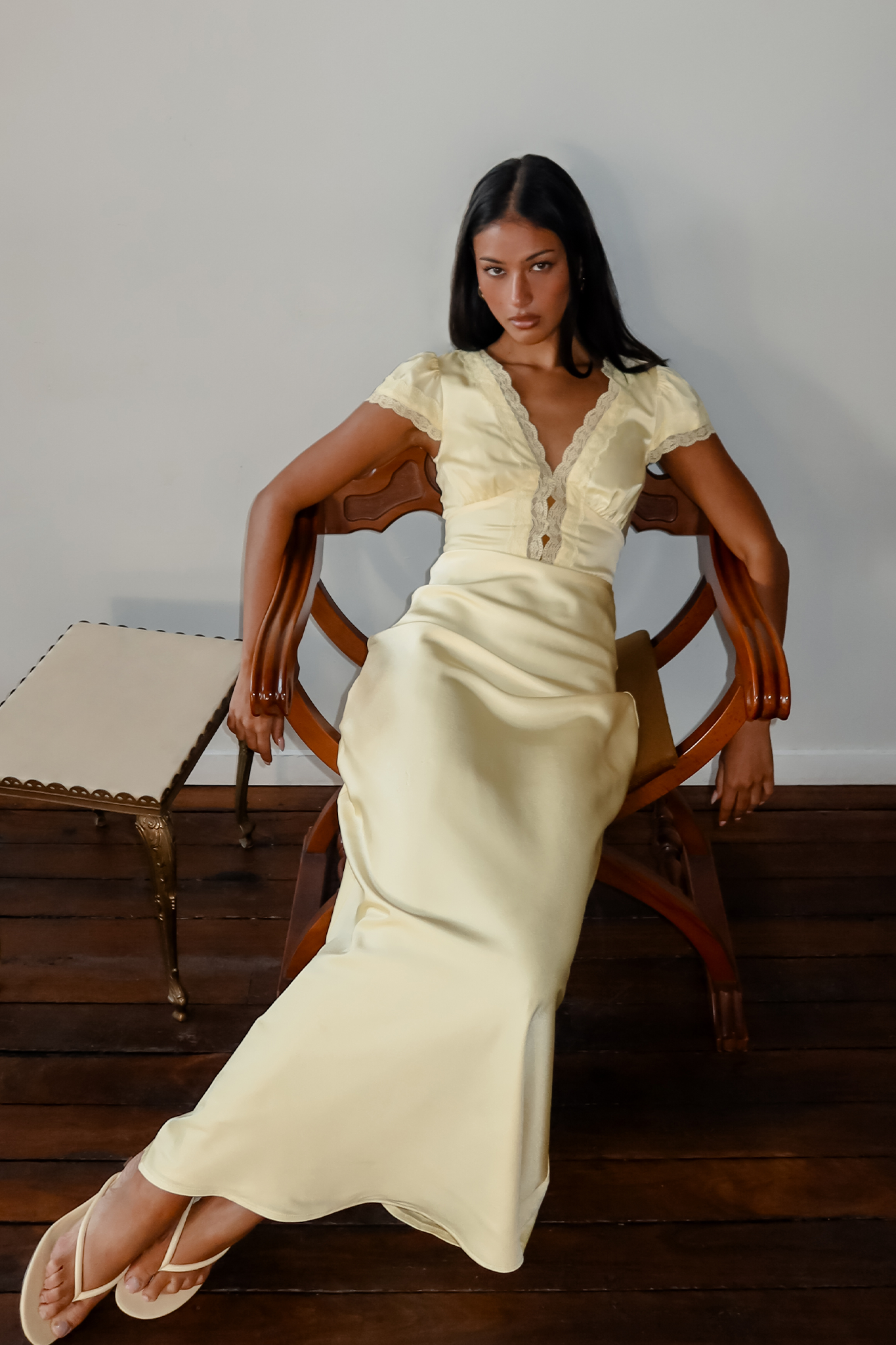 Florelle Lace Trim Flutter Sleeve Maxi Dress Butter