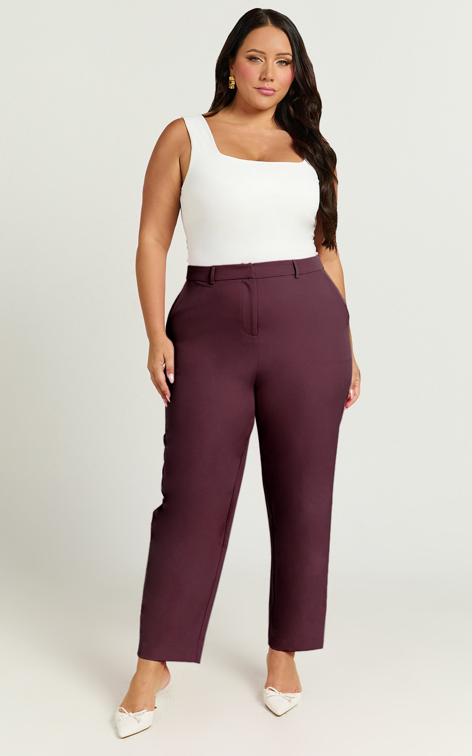 Hermie Pants - High Waisted Cropped Tailored Pants in Wine
