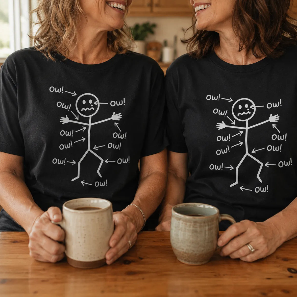 Achewear – Funny Ow! Stick Figure Graphic Tee. Relaxed Fit Cotton-like T-Shirt for Women & Men