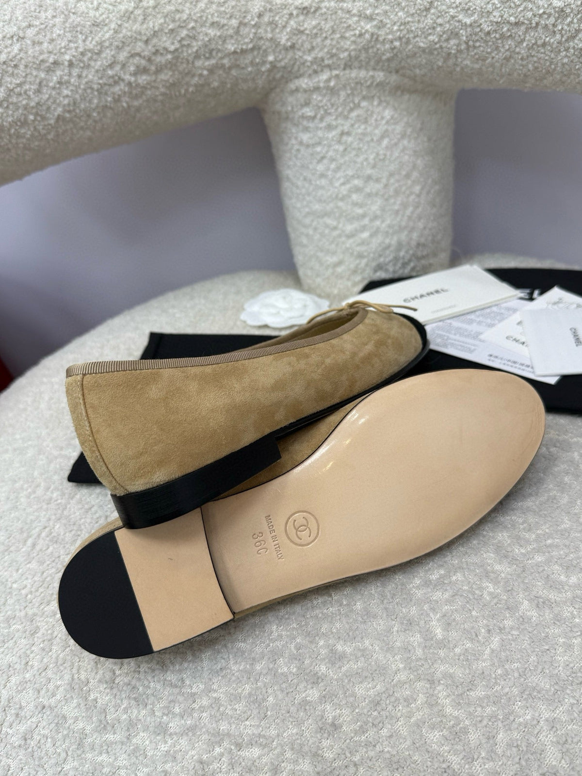 CC 25A Ballet Flat Beige Black Suede