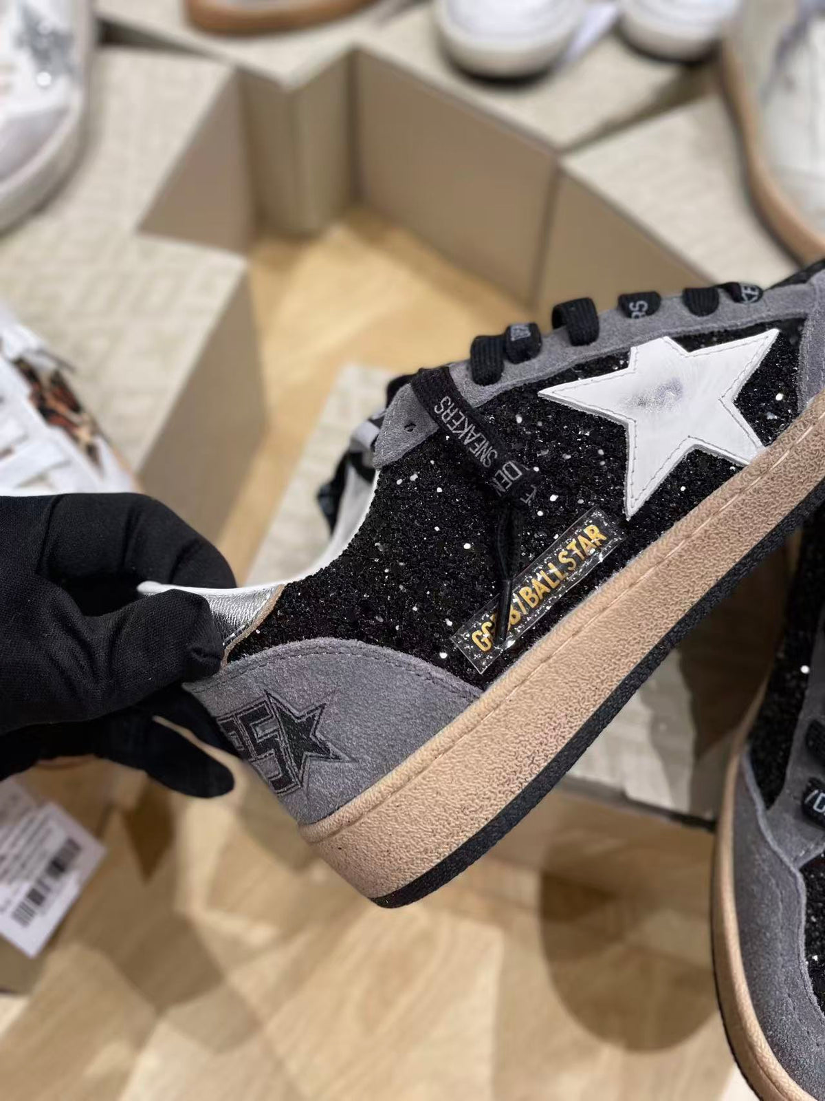 Golden Goose 2026 Ball Star Sneaker Black Grey Glitter Suede